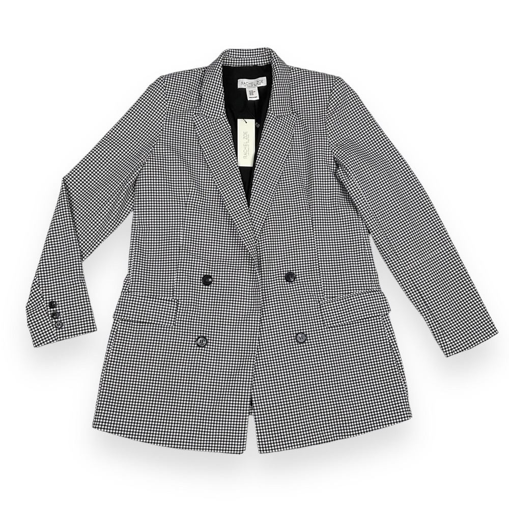 Rachel Zoe Blazer Women XS Black Gingham Check Open Long Sleeve Jacket NWT